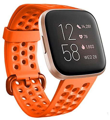 honecumi Armband Kompatibel mit Fitbit Versa 2/Versa Smart Watch Ersatz Armbänder Band für Damen Herren, Versa 2 Silikon Strap Buntes Klassisch Verstellbares Sport Band Zubehör - Kleine,Orange