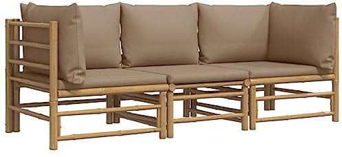 vidaXL Garten Lounge Set 3-TLG., Gartenmöbel Set mit Taupe Kissen, Sitzgruppe für Garten Terrasse, Modular Sofa Garnitur Loungemöbel, Bambus
