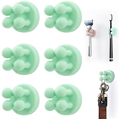 Zayin Silicone Toothbrush Zahnbürstenhalter Rasiererhalter Multifunktions-Haken Wasserdicht Selbstklebend Zahnbürstenhaken Stopfenhalter (6 Stück Grün)