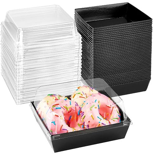 Ocmoiy Small Charcuterie Boxes with Clear Lids, To Go Paper Disposable Food Containers, 5 Inches Bakery Dessert Boxes for Sandwich, Cookie, Pastry, Cake Slice (Black, 50ct)