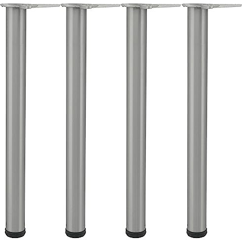 camar Tischfüße verstellbar 1100-1130mm rund, Metall Tischbeine höhenverstellbar, Edelstahl gebürstet 4 Stück