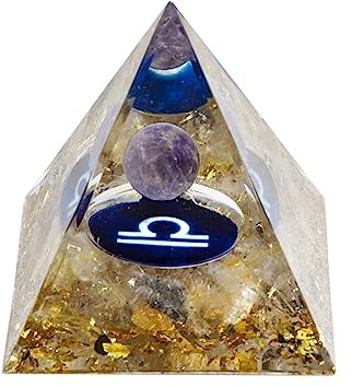 Orgon-Kristallpyramide mit 12 Sternzeichen, natürliche Amethyst-Kristallkugel für Sternzeichen Waage, 5,1 cm große Orgon-Heilpyramide für positive Energie, Stress, Heilung, Meditation, Gewinnung