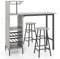 COSTWAY 3 Piece Bar Table Set, Kitchen Table and Stools with Glass Holders, Wine Racks, Storage Shelves & Adjustable Foot Pads, Counter Height Dining Table Set for Bistro Living Room (Grey)
