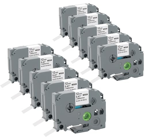 10x Cartridgeify Etikettenbänder Ersatz für Brother P-Touch Tapes TZ TZe-231 (12mm x 8m) Schwarz auf Weiß, für PTouch Label Maker PT-D210 PT-D220 PT-D200 PT-H110 PT-D400 H100LB H100LB