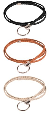 besbomig 3 Piezas Cinturón de Piel para Mujer Cinturón Trenzado Cinturón Fino Cinturón Decorativo de Color Sólido para Vestidos Vaqueros Pantalones Abrigo
