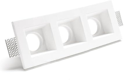 YASTA Porta Faretto Quadrato Da Incasso In Gesso Bianco 3 Luci Da Soffitto Verniciabile GS-5054