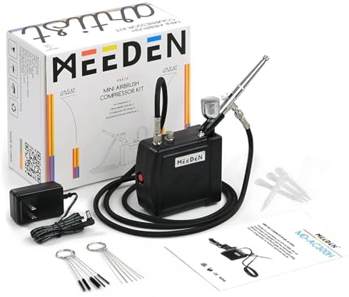 MEEDEN Airbrush Kit with Air Compressor, Dual Action Air Brush Spray Gun with 0.5mm Nozzle & Cleaning Set - Ideal for Painting, Nails Art, Model Making & DIY - Black
