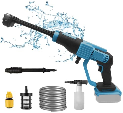 Akku Hochdruckreiniger, Tragbarer Druckreinigerpistole kompatibel mit Makita 18V Akku, Akku-Waschanlage mit 5m Schlauch, 6-in-1 Düse, Filter, Verlängerungsrohr für Auto Garten (Ohne Batterie)