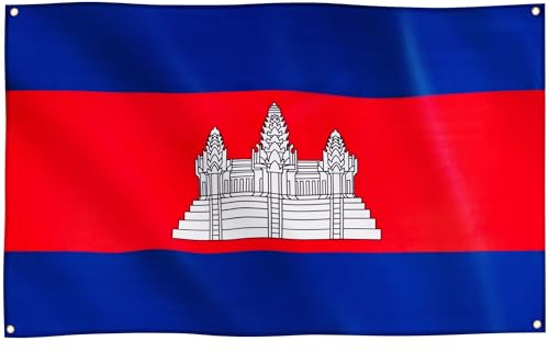Runesol Drapeau du Cambodge, 91x152cm, 3ft x 5ft, 4 Anneaux, œillet dans chaque coin, Drapeau national Cambodgien, Angkor Wat, Khmer, Drapeaux Premium, Jour férié du Nouvel An khmer