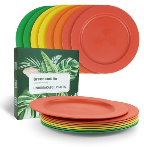 greenandlife Légères et incassables assiettes en - Passe au lave-vaisselle et au micro-ondes, sans BPA et saines pour les enfants, les tout-petits et les adultes (Orange -B)