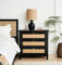 Hallowood Furniture Newquay Chest of Drawers, 3 Drawers with Rattan Front Room Furniture for Bedroom, Living Room & Hallway, Multifunctional Black Bedside Drawers