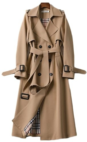 Soulolo Damen Trenchcoat Zweireiher Mantel Lang Umlegekragen Trenchcoat Einfarbig Damenmantel Windjacke Übergangsmantel mit Taschen mit Knöpfen Herbst Winter Jacke Outwear