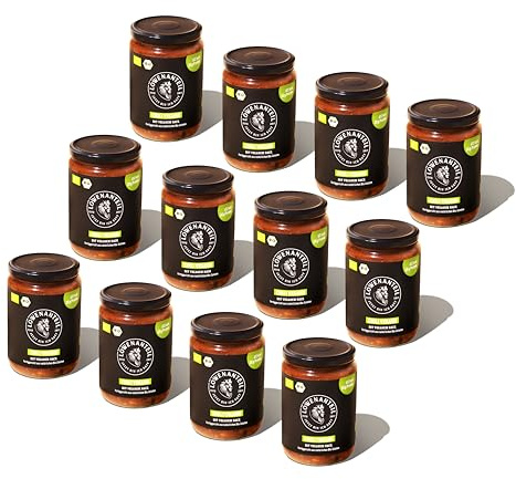 Löwenanteil - 100% Bio-Eintopf CHILI VEGANO - 12x 570g Glas - Proteinreiches Bio-Fertiggericht mit veganen Hack & angenehmer Schärfe - Ohne Zuckerzusatz & Glutenfrei
