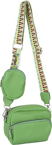 styleBREAKER Ensemble de sacs bandoulière pour femmes 2 pièces, bandoulière à motif et porte-monnaie ovale, rectangulaire uni 02012405, couleur:Vert