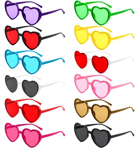 ZPQAODI 12 Occhiali a Forma di Cuore, da Festa e Divertenti per Carnevale, Accessori per Feste di Compleanno per Bambini e Adulti