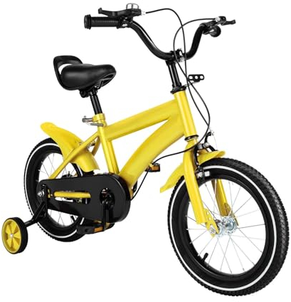 Garbenat 14 Zoll Kinderfahrrad mit Stützrädern Upgraded Kinder Fahrrad für ab 3-6 Jahre HöHenverstellbar Kinderfahrrad für Jungen & Mädchen Jugend Fahrrad für Schulung Outdoor Reiten (Gelb)