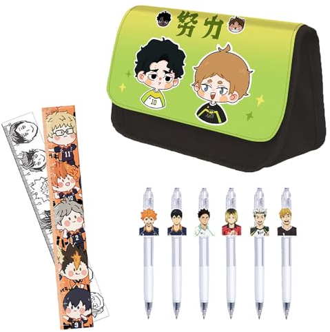 Anjinguang Haikyuu Federmäppchen für Kinder, Lineal, Anime-Schreibwaren, Set mit 3 Schüler-Federmäppchen, große Kapazität, Cartoon-Stifttasche für Teenager, Jungen, Mädchen, Geschenke, Typ 12,