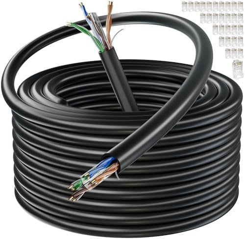 150m Ethernet Cable Outdoor, Bulk Long Internet Cable 150m Cat 6, High Speed 23AWG RJ45 Network Cable 1000Mbps 250MHz, Waterproof Direct Burial Installation LAN Cable CCA UTP Gigabit Black for Router