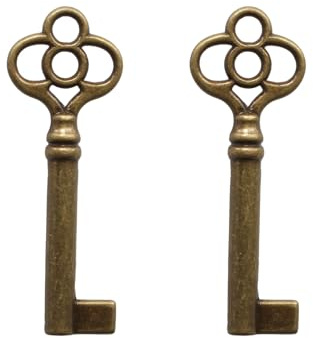 VIDABTE KY-14 Universal Skeleton Key, Antique Brass Plated Hollow Barrel Skeleton Keys for Antique Vintage Cabinet Doors, Dresser Drawers, Grandfather Clocks (2 pcs)