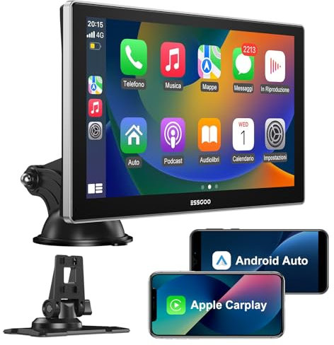 ESSGOO CarPlay & Android Auto, schermo per auto da 9 pollici IPS, supporto Siri e G-oogle Assistant, mappe online, facile installazione, adatto a vari modelli di veicoli