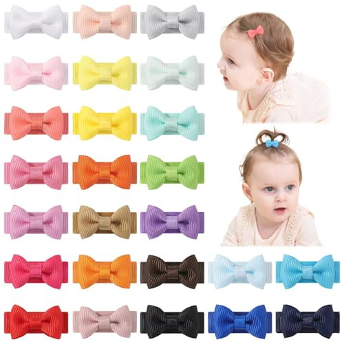 Jollybows 25 Pezzi Mollette Capelli Bambina, 1,2 pollici / 3cm Piccoli Forcine per Capelli Bambina Mini Grosgrain Ribbon Accessori per Capelli Bambina Per Neonati E Bambini Piccoli