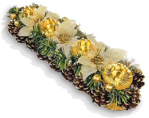 Bseical Centrotavola Natalizio, 40 x 15cm Porta Candele Natalizie, Centro Tavola Natalizio, Portacandele Natalizio Artificiale Con Pigne per Tavola e Centrotavola Di Natale