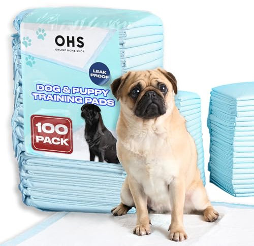 OHS Puppy Pads 100 Pack 60x60 cm Blue, Puppy Training Pads Leakproof Super Absorbent Quick Drying Dog Training Pads Layered Puppy Mats Non Slip Surface