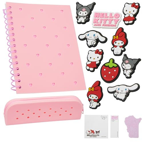 Hello Kitty Set Papeterie Fille, Carnet de Notes Personnalisable A5 et Trousse Kawai avec Épingles de Personnage - Cadeau Anime.
