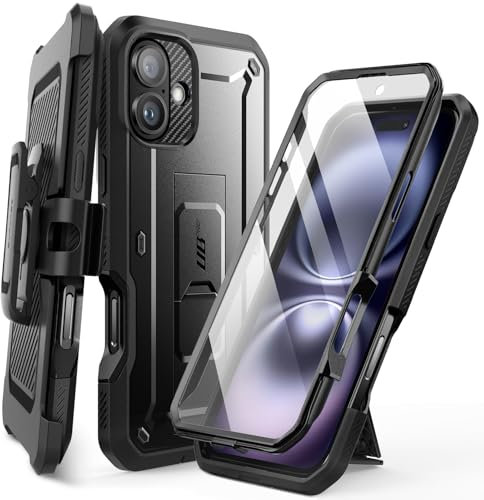 SUPCASE für iPhone 16 Plus Hülle 6.7” Outdoor Handyhülle 360 Grad Case Bumper Schutzhülle Cover [Unicorn Beetle Pro] mit Displayschutz, Ständer und Gürtelclip für iPhone 16 Plus 2024 (Schwarz)