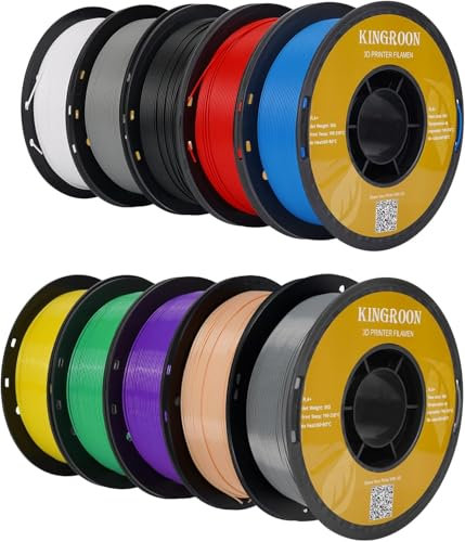Kingroon PLA Plus (PLA +) Filament pour imprimante 3D, 10 rouleaux, précision dimensionnelle +/- 0,03 mm, bobines de 10 kg (22 livres), 1,75 mm, noir, blanc, gris, rouge, bleu, vert, argent, jaune..