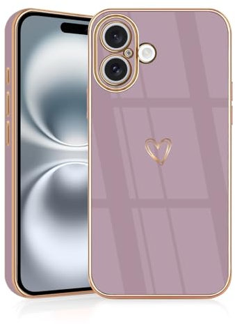 JRIANY for iPhone 16 Case, Protective Flexible Silicone Case with Cute Design Love Heart Pattern Shockproof Bumper Cover Compatible with Apple iPhone 16 6.1-Inch - Purple