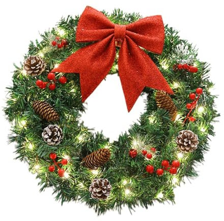 Nuyhgtr Ghirlanda natalizia pre-illuminata con aghi di pino artificiale, 50 cm, multicolore, in PVC, perfetta per decorazioni natalizie