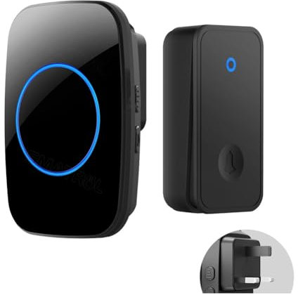Aiciyimo Self Powered Wireless DoorBell No Battery Waterproof Door Bell Chime Ring for Kids Elderly Caller UK Plug