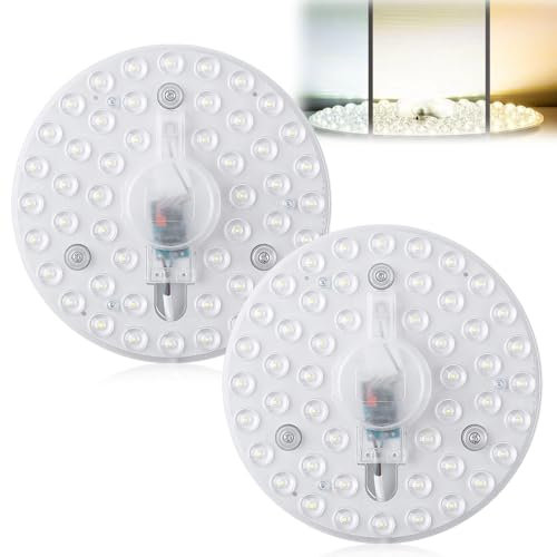 GAOUTO 2 Pack 24W LED Modul Umrüstsatz,3 Farben Dimmbar, LED Modul für Deckenleuchten, Ø16.5 cm Umrüstplatine mit Haltemagneten,Retrofit Platine für Deckenleuchte,Ringmodul Ringlampe,6000K