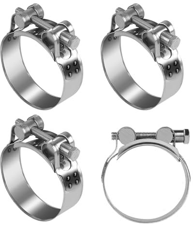 EFUTURETIME 4pcs Colliers de Serrage à Boulon de 52-55 mm en Inox 304, 22 mm de Large, T-collier de Serrage à Vis, Collier Durite pour Tuyau d'Échappement Moto, Tuyaux et Tubes