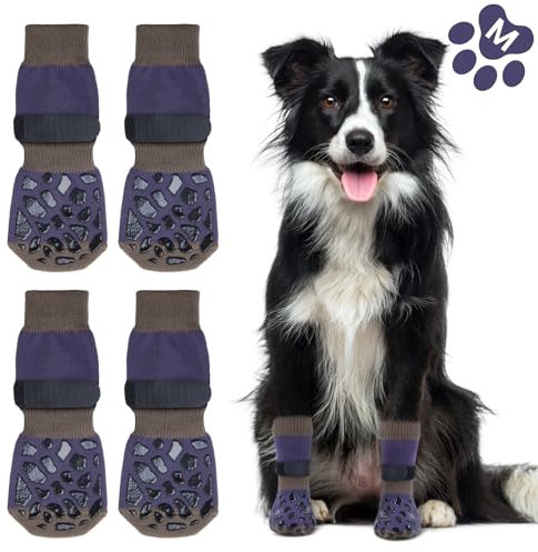 Oiyeefo Anti-Rutsch Hundesocken, 2 Paar Verletzungen Pfotenschutz Innenräume Hundeschuhe mit Verstellbarem Klettverschluss und Doppelseitige Silikongel für Kleine Mittlere und Große Hunde (Größe M)