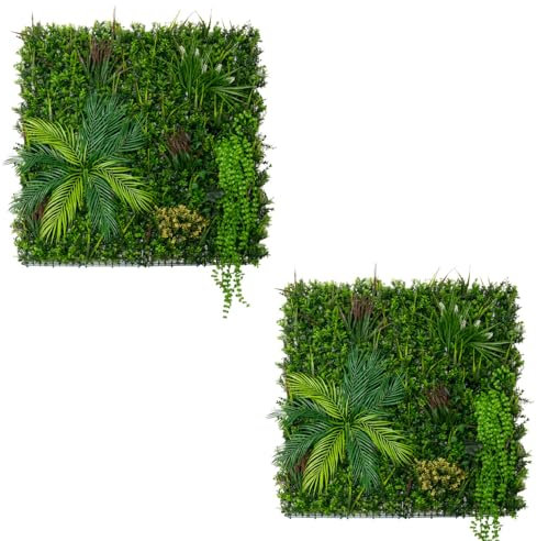Panel de pared de Jardín Vertical Artificial Alina 100x100cm (set 2 un) | Apto interior y exterior: Resistente a UV y clima | Fácil instalación y bajo mantenimiento | Diseño realista y flexible