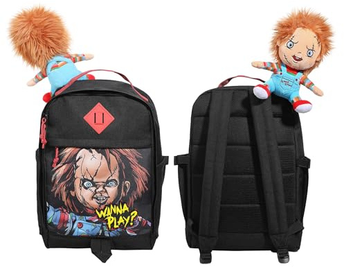 Chucky Rucksack für Erwachsene, 44,5 cm, mit Plüschcharakter, Schwarz