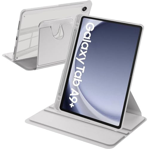 A-BEAUTY Funda Giratoria Compatible con Samsung Galaxy Tab A9 8.7 Pulgadas 2023 (SM-X110/X115/X117) con Soporte para S Pen, Rotación de 360° Protectora Respaldo Clara, Gris