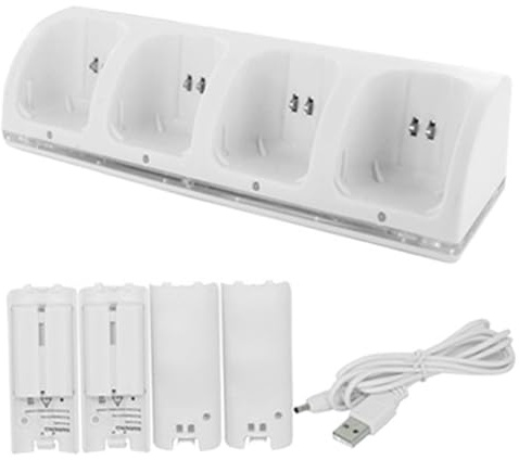 Chargeurs de Batterie 4 en 1, Station de Charge multiport avec 4 Batteries Rechargeables et câble USB pour télécommande Wii et Wii U (manettes Non incluses)