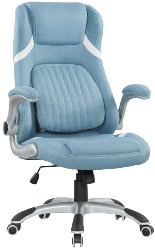 Vinsetto Ergonomic Executive Office Chair Adjustable Lumbar Support Blue | Linen-Look Fabric, High Back Computer Desk Chair, Flip-up Armrests, Rocking Function