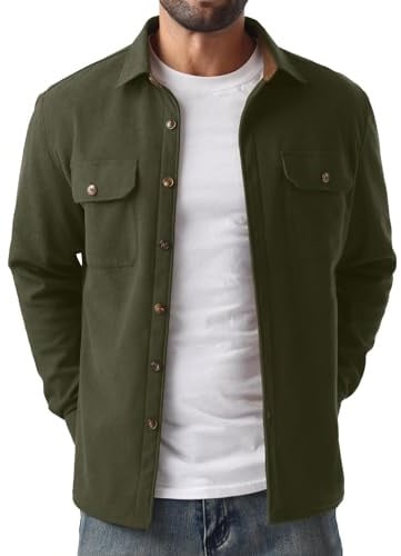 QIXING Herren Cord Hemdjacke Langarm Overshirt Fleece Button Down | Umlegekragen, zwei Brusttaschen mit Klappe, gerader Saum – warmes Innenfutter, Herbst und Winter