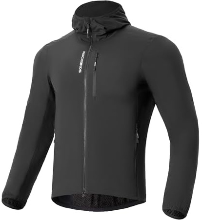 ROCKBROS Fahrradjacke Herren Warm Winddicht Wasserabweisend Mit Fleece Reflektierend Taschen Regenjacke Laufjacke Windjacke Winterjacke Wanderjacke für Radfahren MTB Joggen Laufen Schwarz