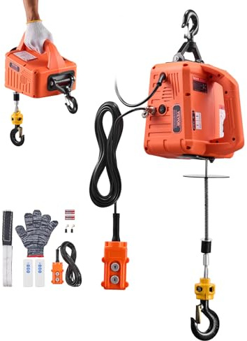 VEVOR Elektrisk vinschlyftningskapacitet 700 kg, bärbar hiss med elektrisk vinsch, 1 500 W, lyfthöjd 7,6 m, 5 m/min med manuell fjärrkontroll