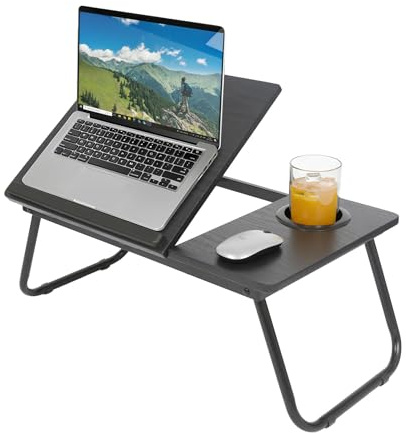 Harbour Housewares Folding Lap Desks with Cupholder - Black | Portable Bed & Sofa Laptop Table, Adjustable Tilt Desktop, Foldaway Home Office Tray for Work, Study, Gaming & Reading