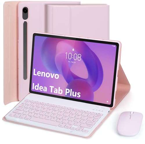 EHLCYS Keyboard Case for Lenovo Idea Tab Plus 12.1-Inch/Tab K12 2025 Model (TB361ZU/TB361FU), Magnetic Detachable Bluetooth QWERTZ German Keyboard, Ultra-Thin Multi-Angle Cover & Mouse,Rosa