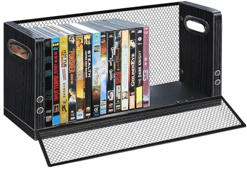 PUTNATRUE DVD/Blu ray Storage Rack, DVD Shelf Holds Up To 28 DVD Cases, Black Stackable DVD Tower also Used for CDs, Video Game Cases, Vhs Taps, Jewel and Cassette Cases on Desktop