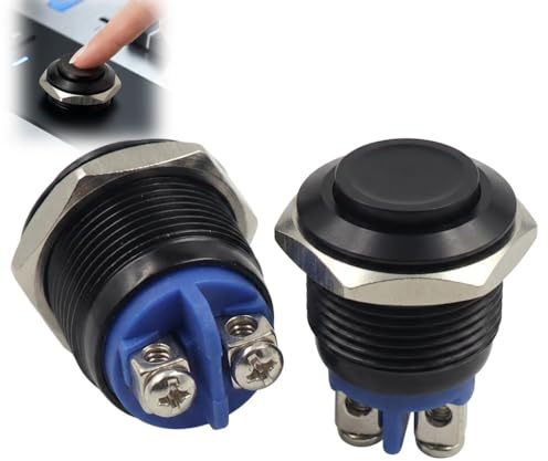 Lot de 2 Boutons Poussoirs 16mm Métal, 12V/24V/220V 3A – Interrupteur Poussoir Antirouille pour Voiture, Moto, Bateau (IP20）