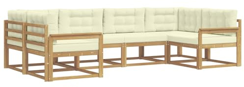 vidaXL Outdoor-Sofagarnitur mit Kissen 6 pcs Weiß und Creme, Akazienholz Lounge Set für draußen, modernes Gartenmöbel, wetterfest und stylisch für deinen Garten