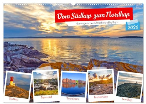 Vom Südkap zum Nordkap (Wandkalender 2026 DIN A2 quer), CALVENDO Monatskalender: Norwegens beeindruckende Highlights (CALVENDO Orte)